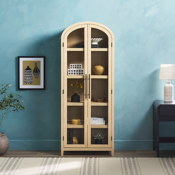 Coastal Oak Arched Glass Doors Chantelle Bookcase