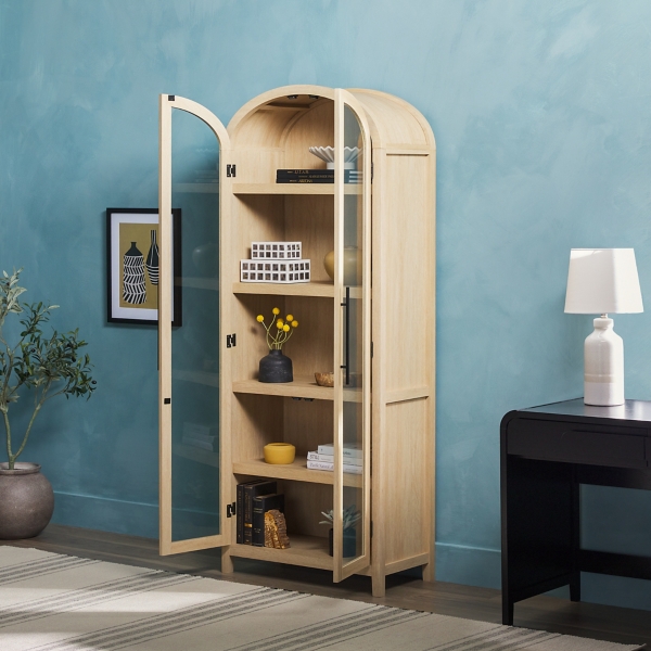 Coastal Oak Arched Glass Doors Chantelle Bookcase