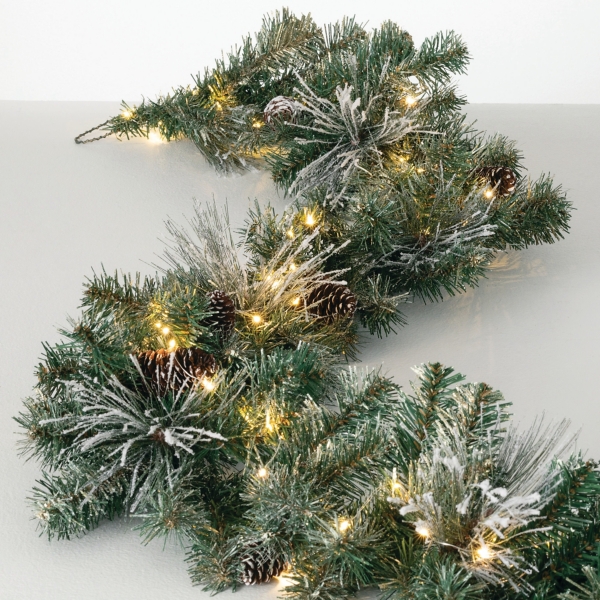 Pre-Lit Flocked Mixed Pine and Pinecone Garland | Kirklands Home