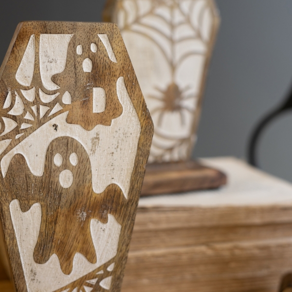 Carved Wooden Coffin Statues, Set of 3