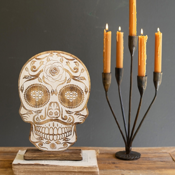 Carved Wooden Skull Statue