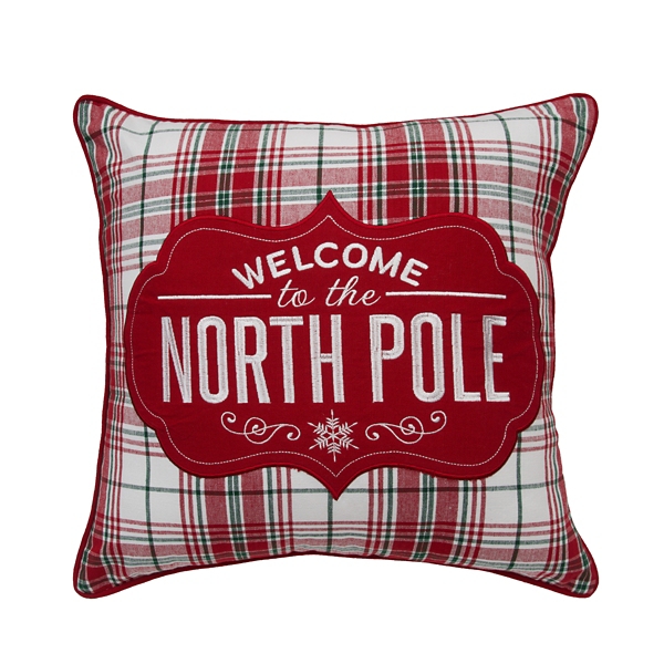 Welcome to the North Pole Plaid Pillow