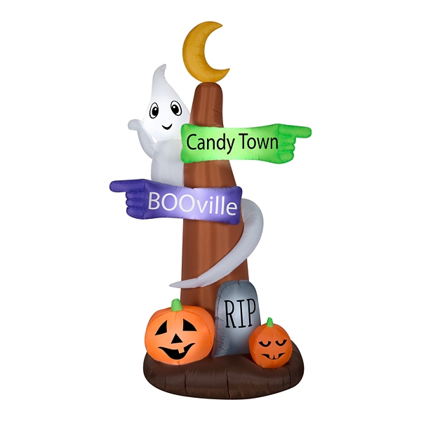 LED Ghost Street Sign Halloween Inflatable, 8 ft.