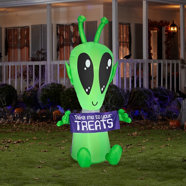 LED Green Alien Halloween Inflatable, 7 ft.