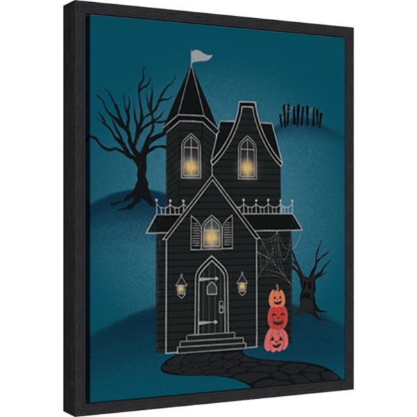 Black Haunted House Framed Canvas Print
