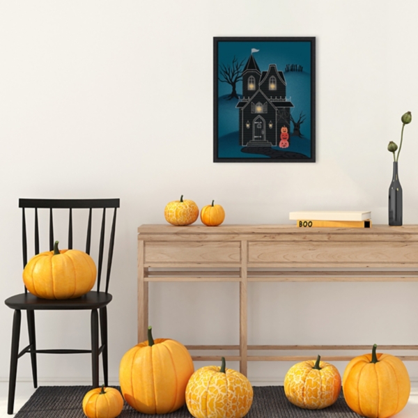 Black Haunted House Framed Canvas Print