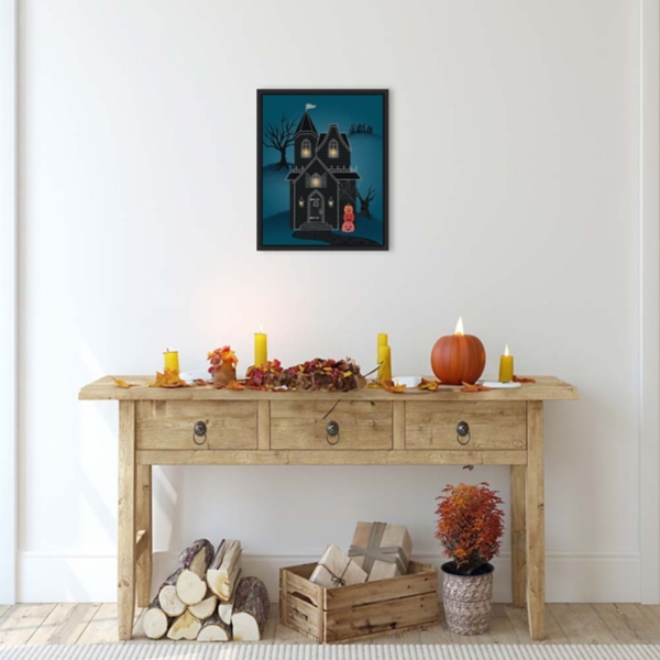 Black Haunted House Framed Canvas Print