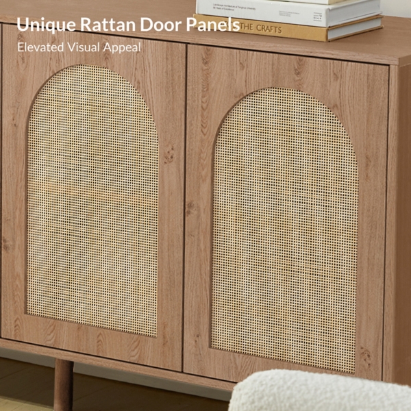Oak and Natural Rattan 4-Door Sideboard