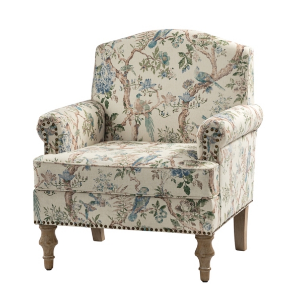 Cream Vintage Birds Traditional Accent Chair