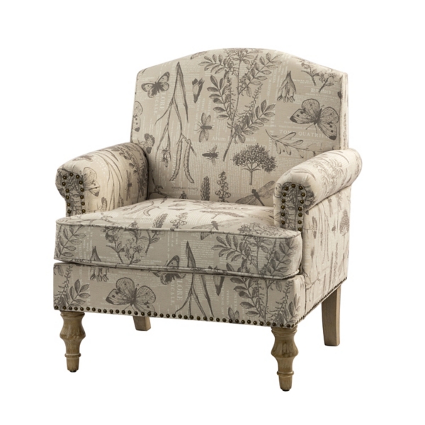 Gray Vintage Botanical Butterfly Accent Chair