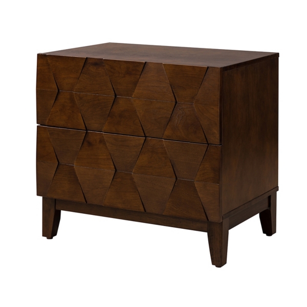 Walnut Geometric 2-Drawer Charging Nightstand