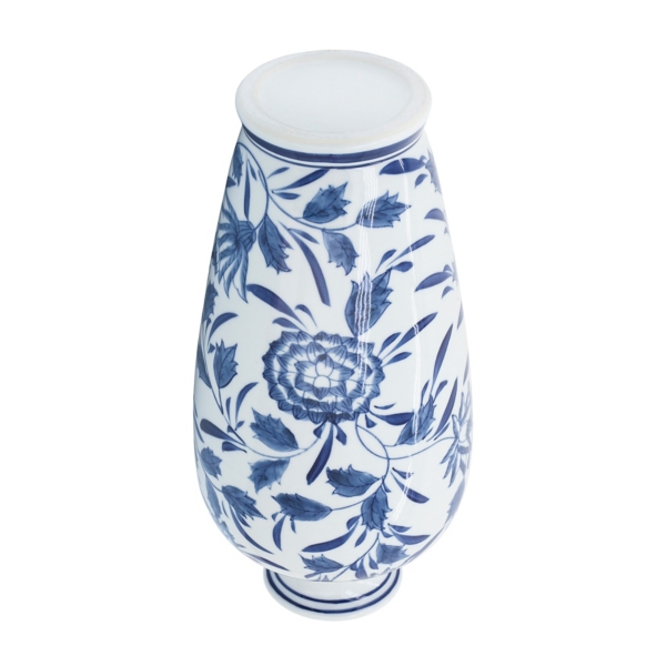Blue & White Chinoiserie Ceramic Vase, 13 in.