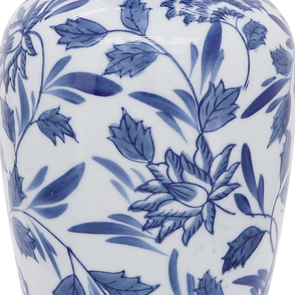 Blue & White Chinoiserie Ceramic Vase, 13 in.