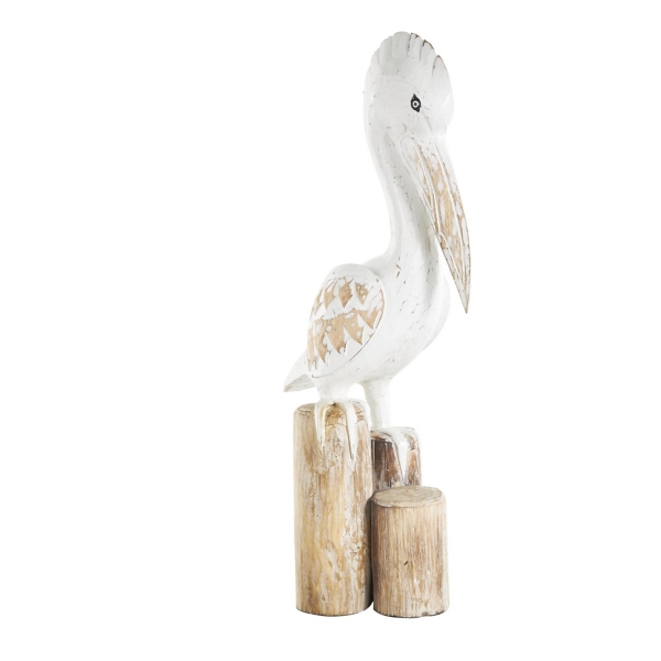 Coastal Pelican Wood Statue