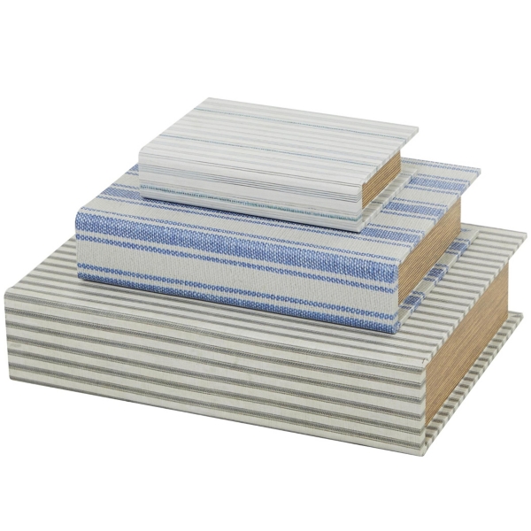 Blue & Cream Striped Canvas Book Boxes, Set of 3