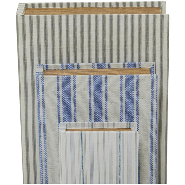 Blue & Cream Striped Canvas Book Boxes, Set of 3