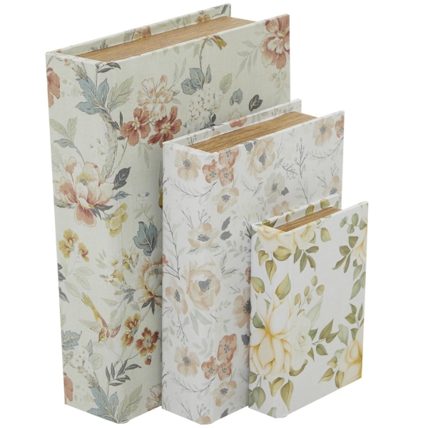 Floral Canvas Book Boxes, Set of 3