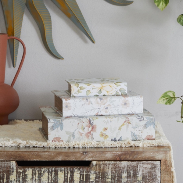 Floral Canvas Book Boxes, Set of 3