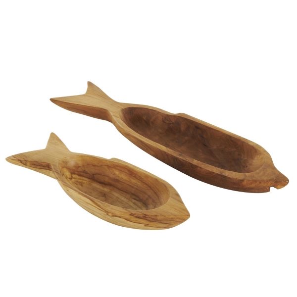 Teak Wood Carved Fish Trays, Set of 2