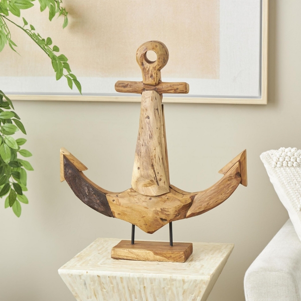 Live Edge Teak Wood Anchor Statue