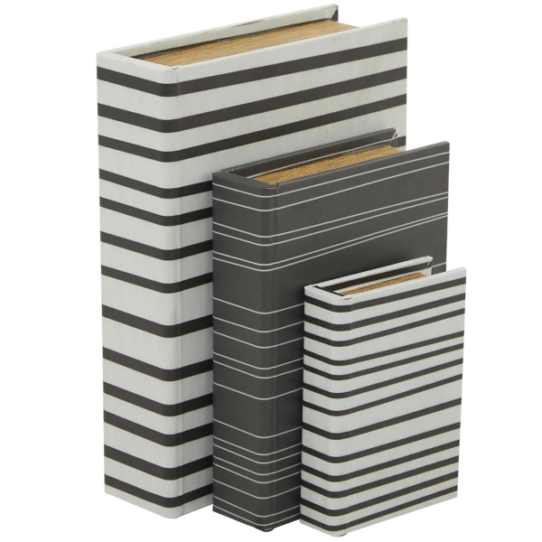 Gray and White Striped Book Boxes, Set of 3