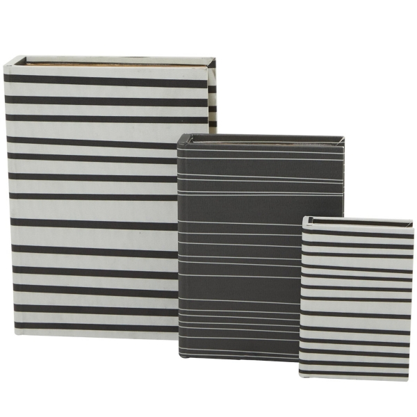 Gray and White Striped Book Boxes, Set of 3