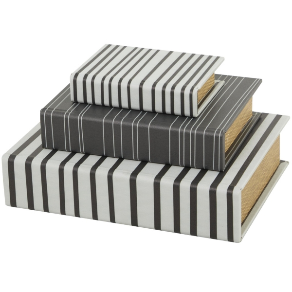 Gray and White Striped Book Boxes, Set of 3