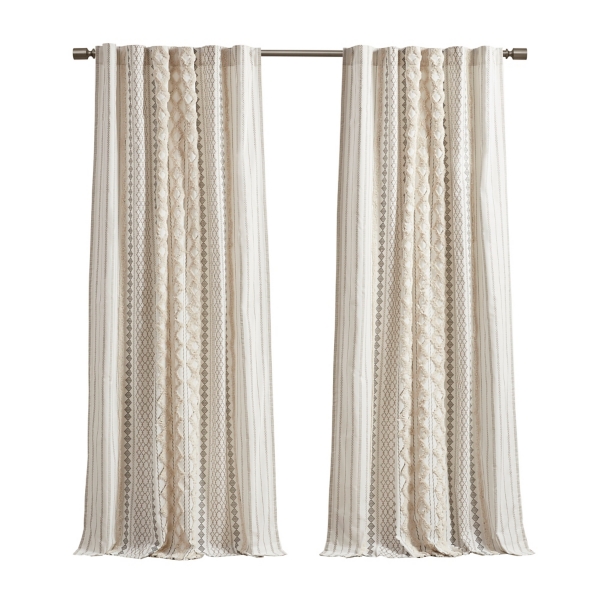 Imani Cream Chenille Stripe Curtain Panel