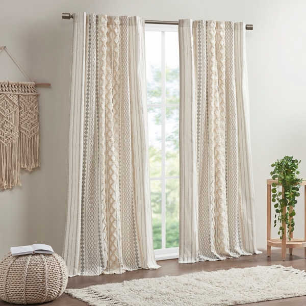 Imani Cream Chenille Stripe Curtain Panel, 84 in.
