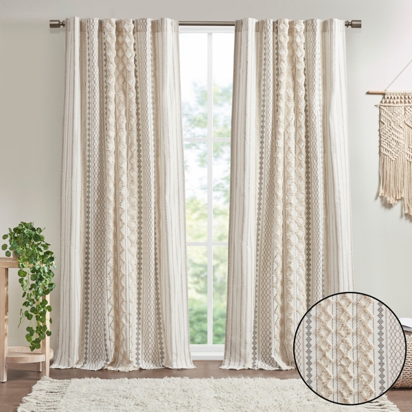 Imani Cream Chenille Stripe Curtain Panel