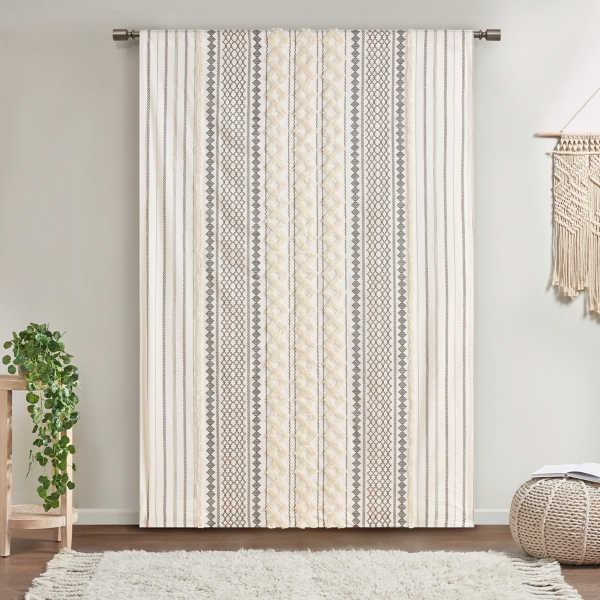 Imani Cream Chenille Stripe Curtain Panel
