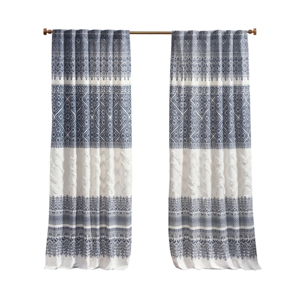 Mila Blue Horizontal Stripe Curtain Panel, 84 in.