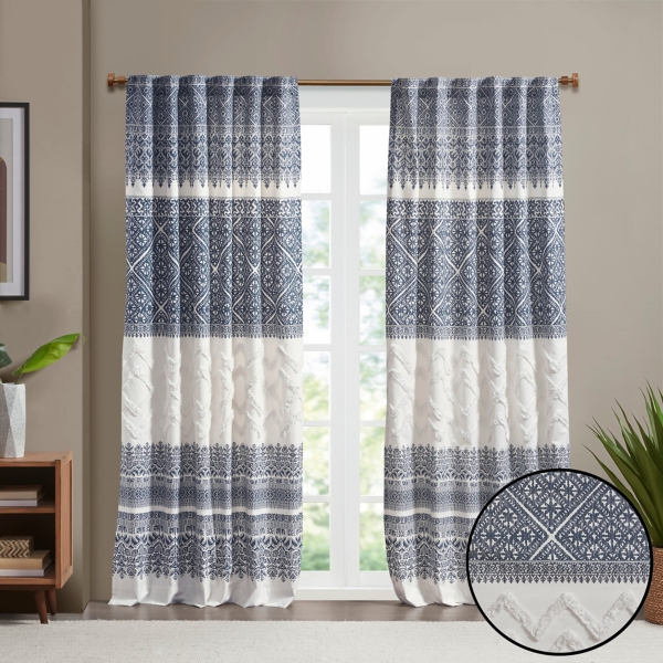 Mila Blue Horizontal Stripe Curtain Panel, 84 in.