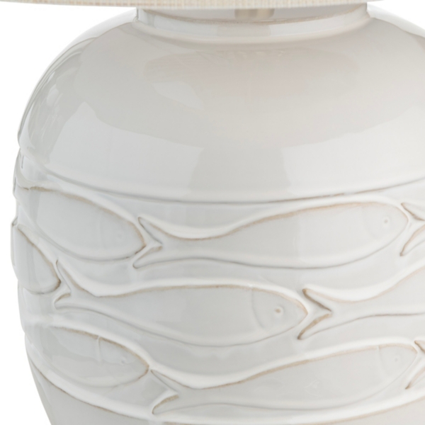 Ivory Carved Fish Ceramic Table Lamp