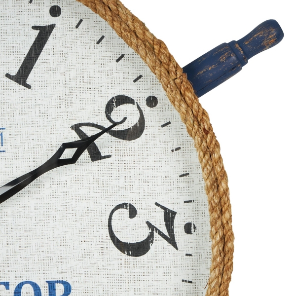 Ship Wheel Wood and Rope Wall Clock