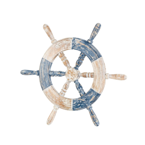 Blue and White Ship Wheel Wall Plaque