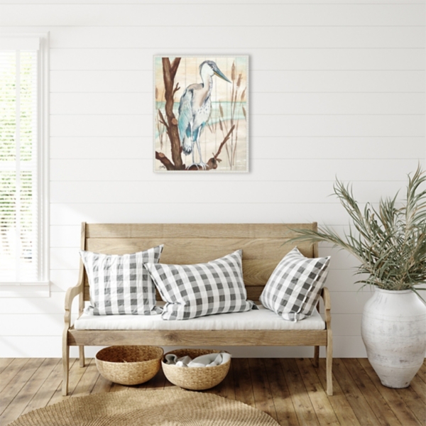 Heron on Branch Framed Canvas Art Print