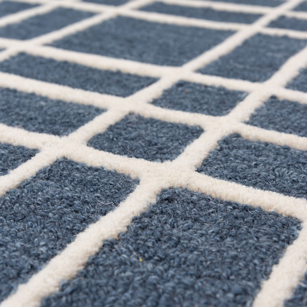 Blue and Ivory Grid Lofton Wool Area Rug, 5x7