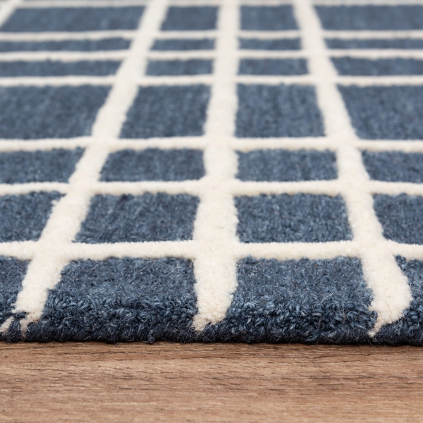 Blue and Ivory Grid Lofton Wool Area Rug, 5x7