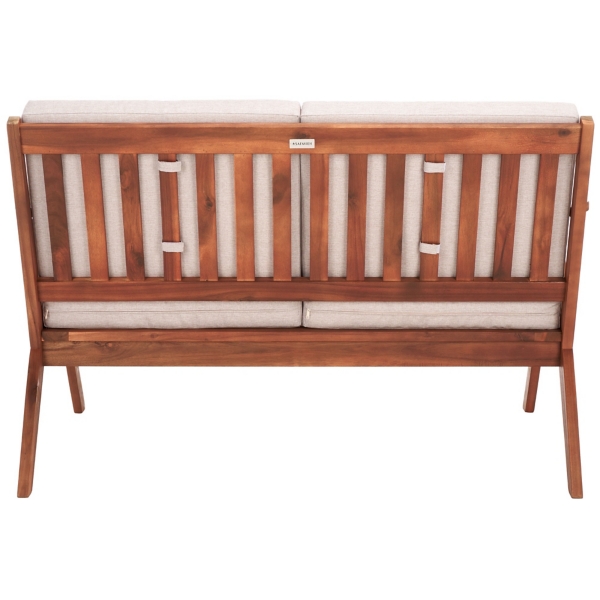 Gray Upholstered Acacia Wood Outdoor Loveseat