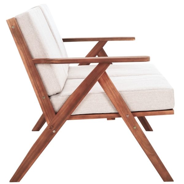 Gray Upholstered Acacia Wood Outdoor Loveseat