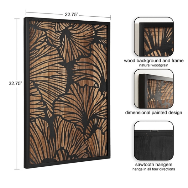 Black and Natural Wood Botanical Wall Plaque