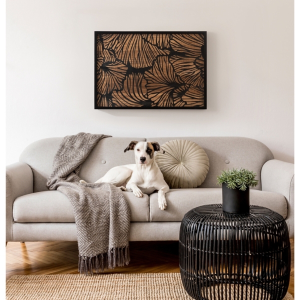 Black and Natural Wood Botanical Wall Plaque