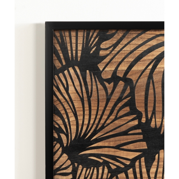Black and Natural Wood Botanical Wall Plaque