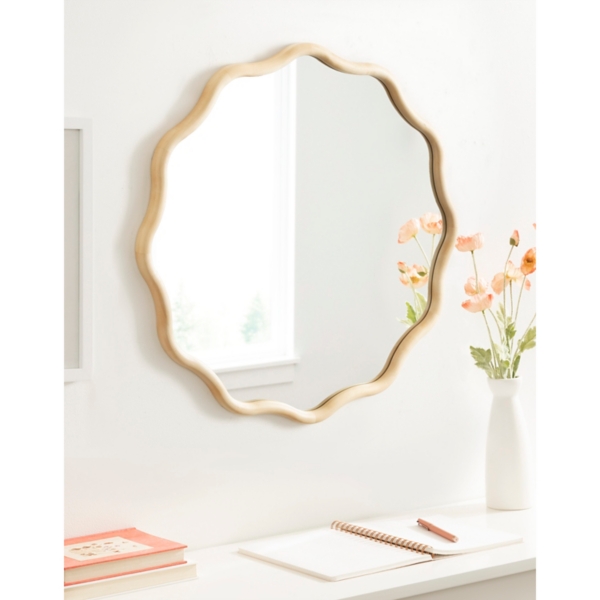 Natural Wavy Scallop Round Wall Mirror