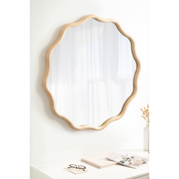 Natural Wavy Scallop Round Wall Mirror
