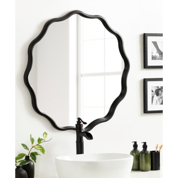 Black Wavy Scallop Round Wall Mirror