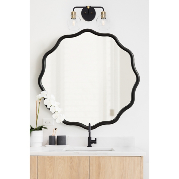 Black Wavy Scallop Round Wall Mirror