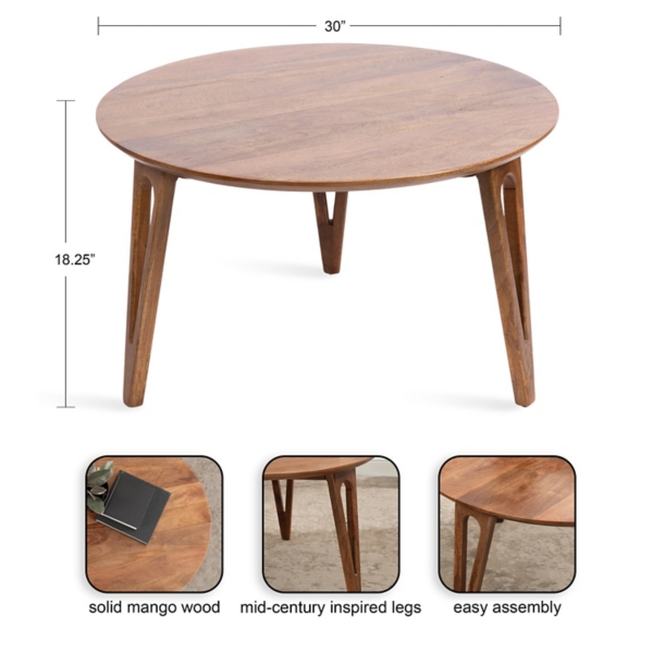 Walnut Brown Mango Wood Round Kershaw Coffee Table