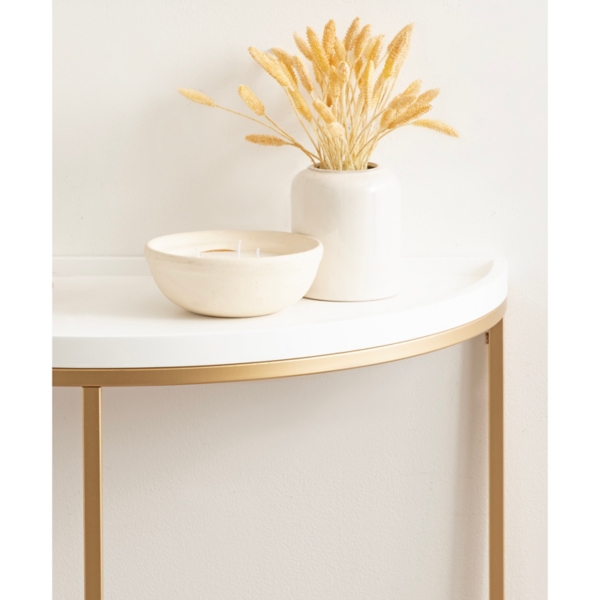 White & Gold Half Moon Dorrah Accent Table